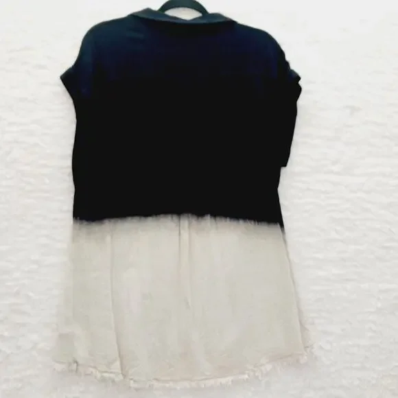 Blouse Size S Black Beige Ombre Linen Whimsycore Y2K Festival Edgy Soft Grunge - Picture 2 of 13